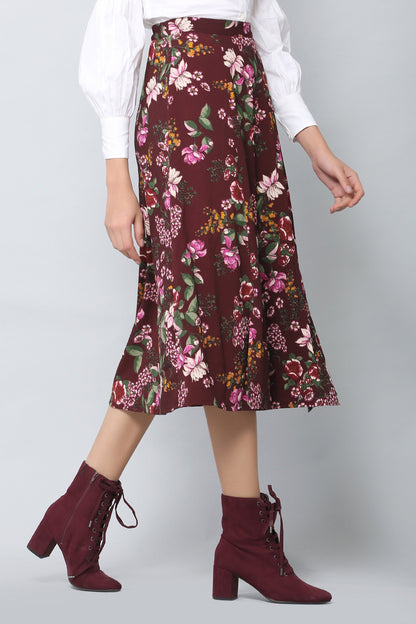 Rosewood Print Midi Skirt