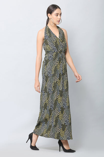Black Halter Print Maxi Dress