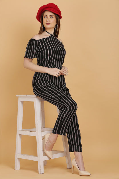 Halter Neck Striped Jumpsuit