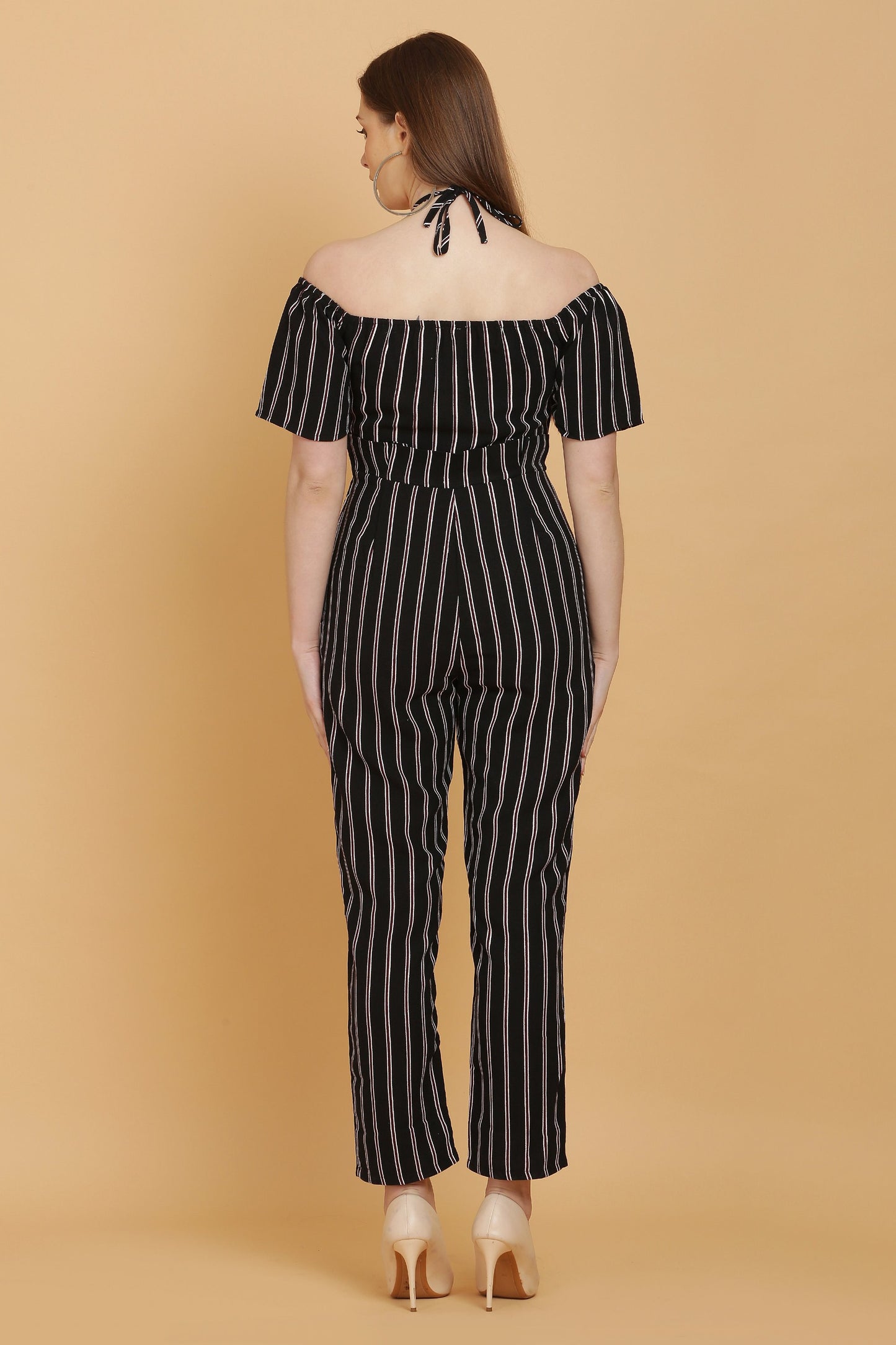Halter Neck Striped Jumpsuit