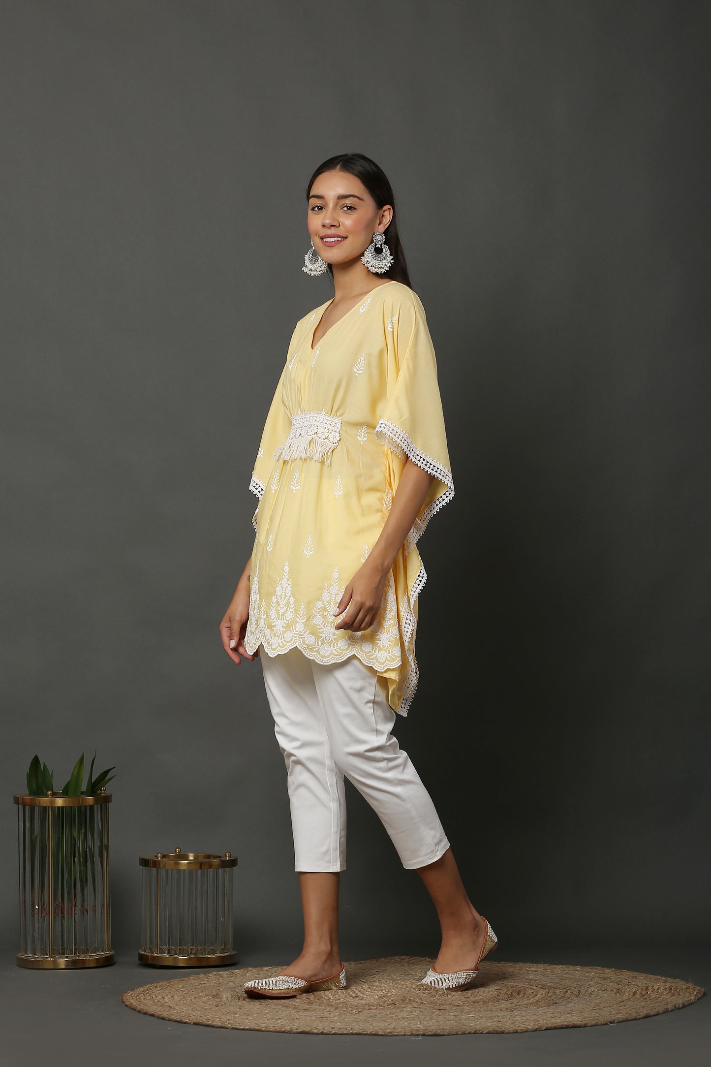 Lemon Scallop Embroidered Kaftan