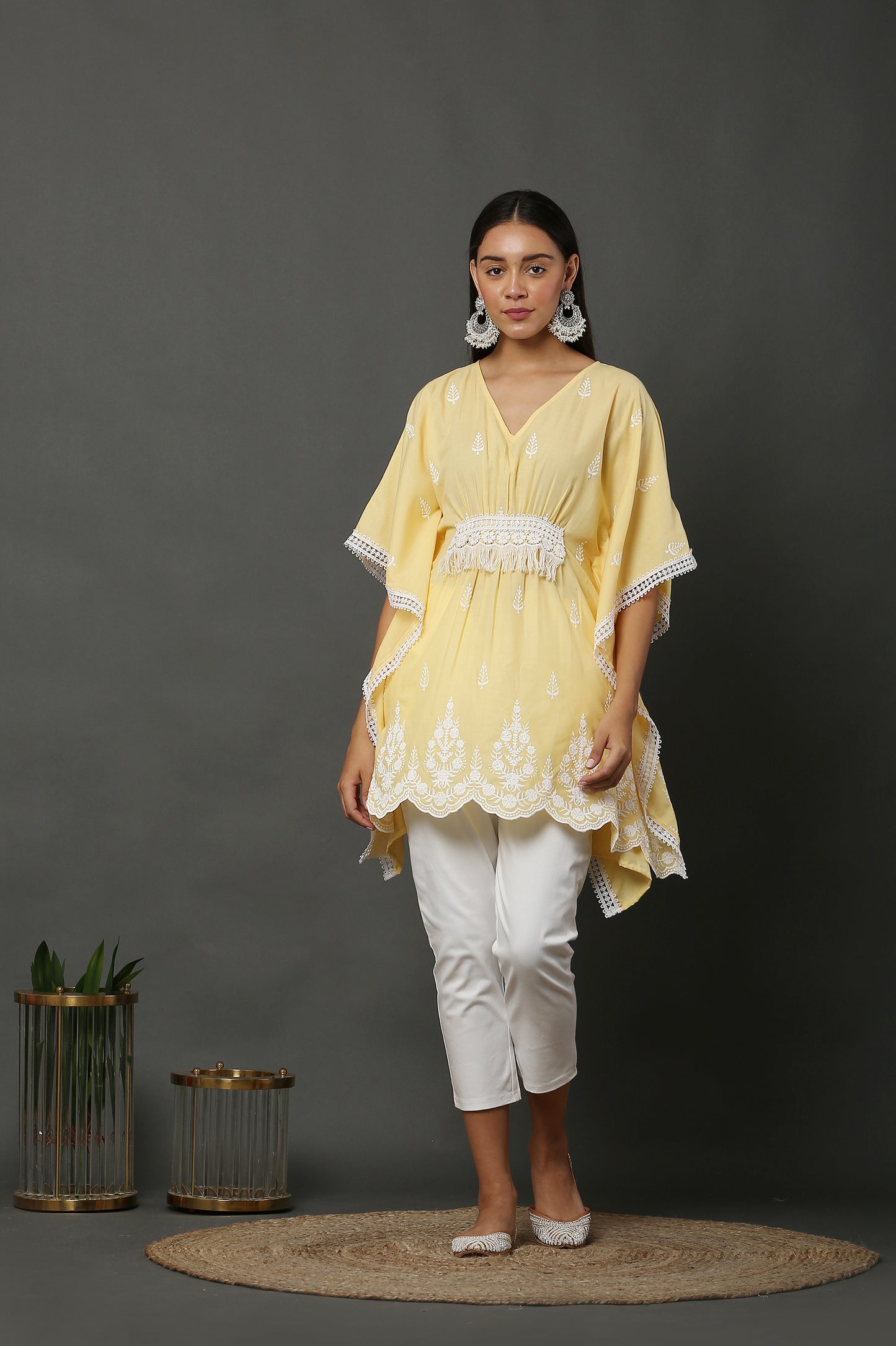Lemon Scallop Embroidered Kaftan