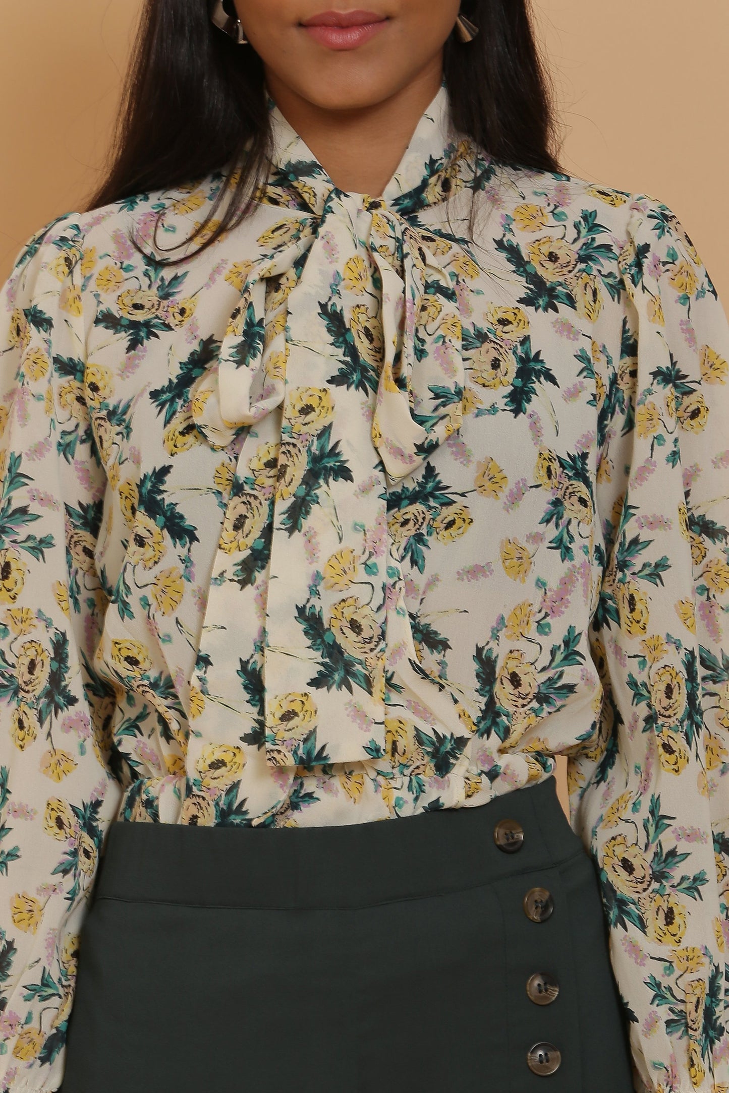 Cream Floral Wrap Top