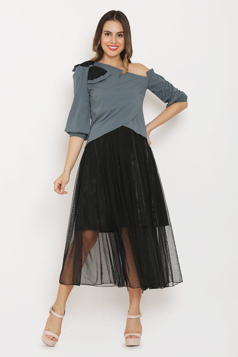 Grey Top and Black Skirt Set