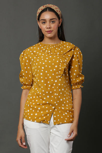 Mustard  Polka Retro Top