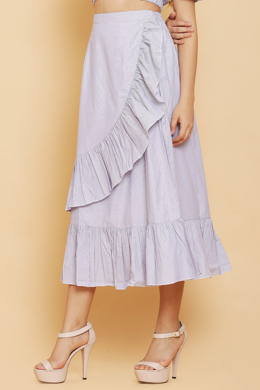 Stripes Ruffle Maxi Skirt
