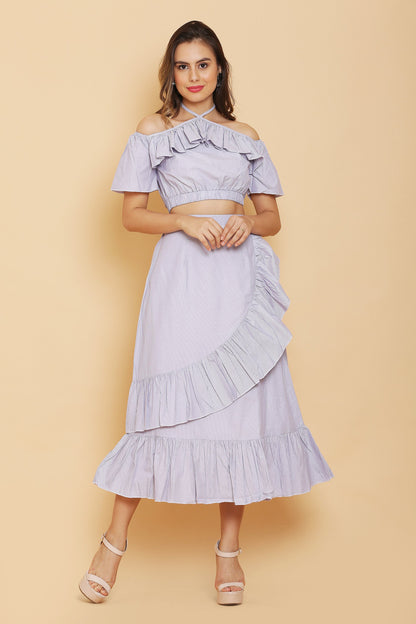 Stripes Ruffle Maxi Skirt