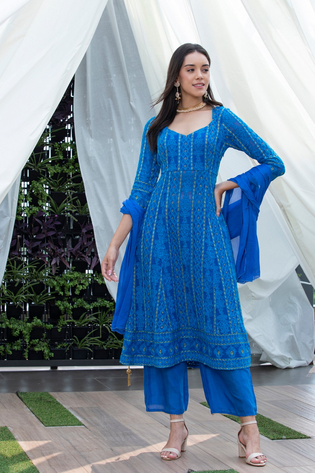 Ocean Blue Jari Embroidered Suit Set