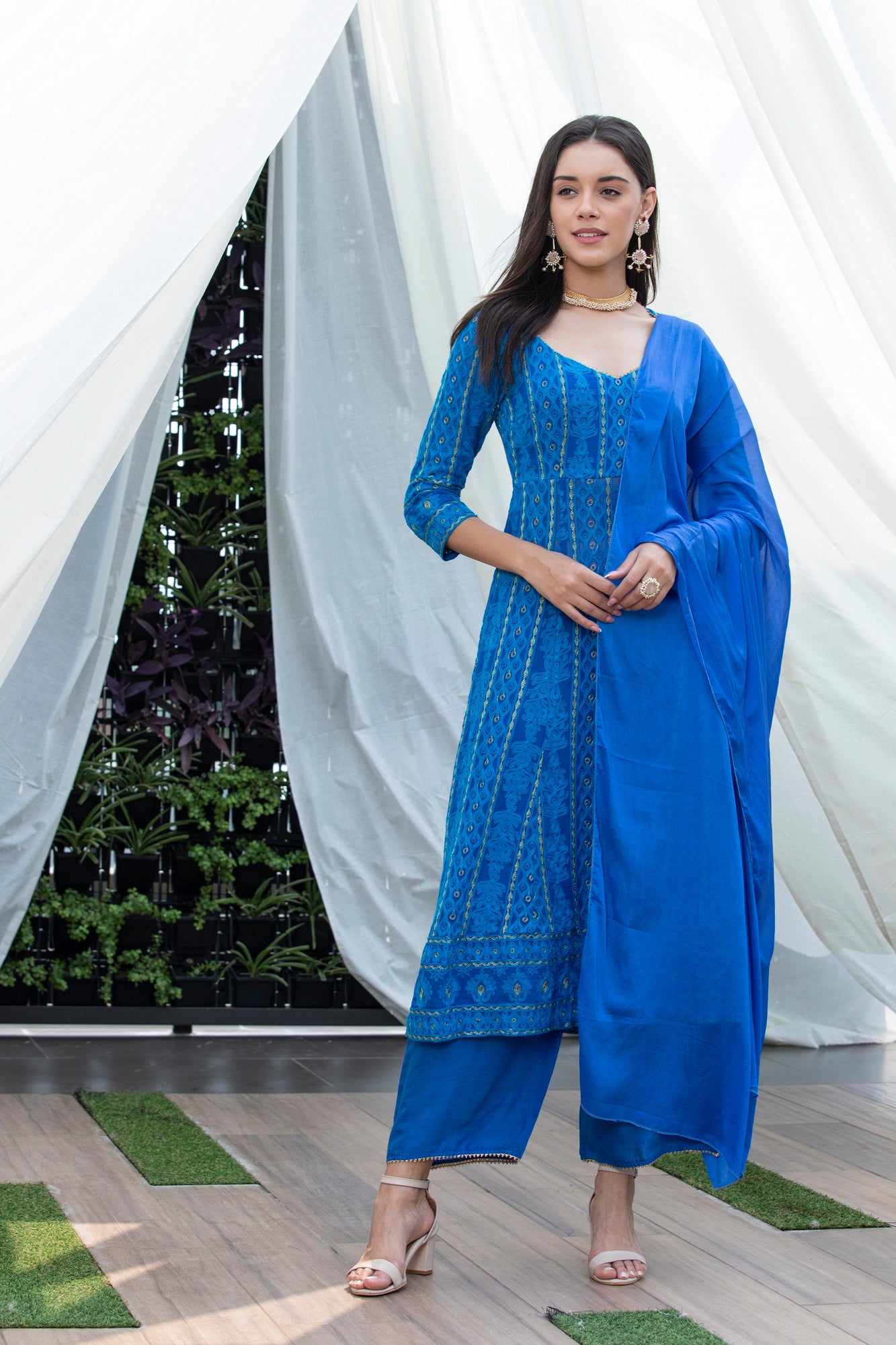 Ocean Blue Jari Embroidered Suit Set