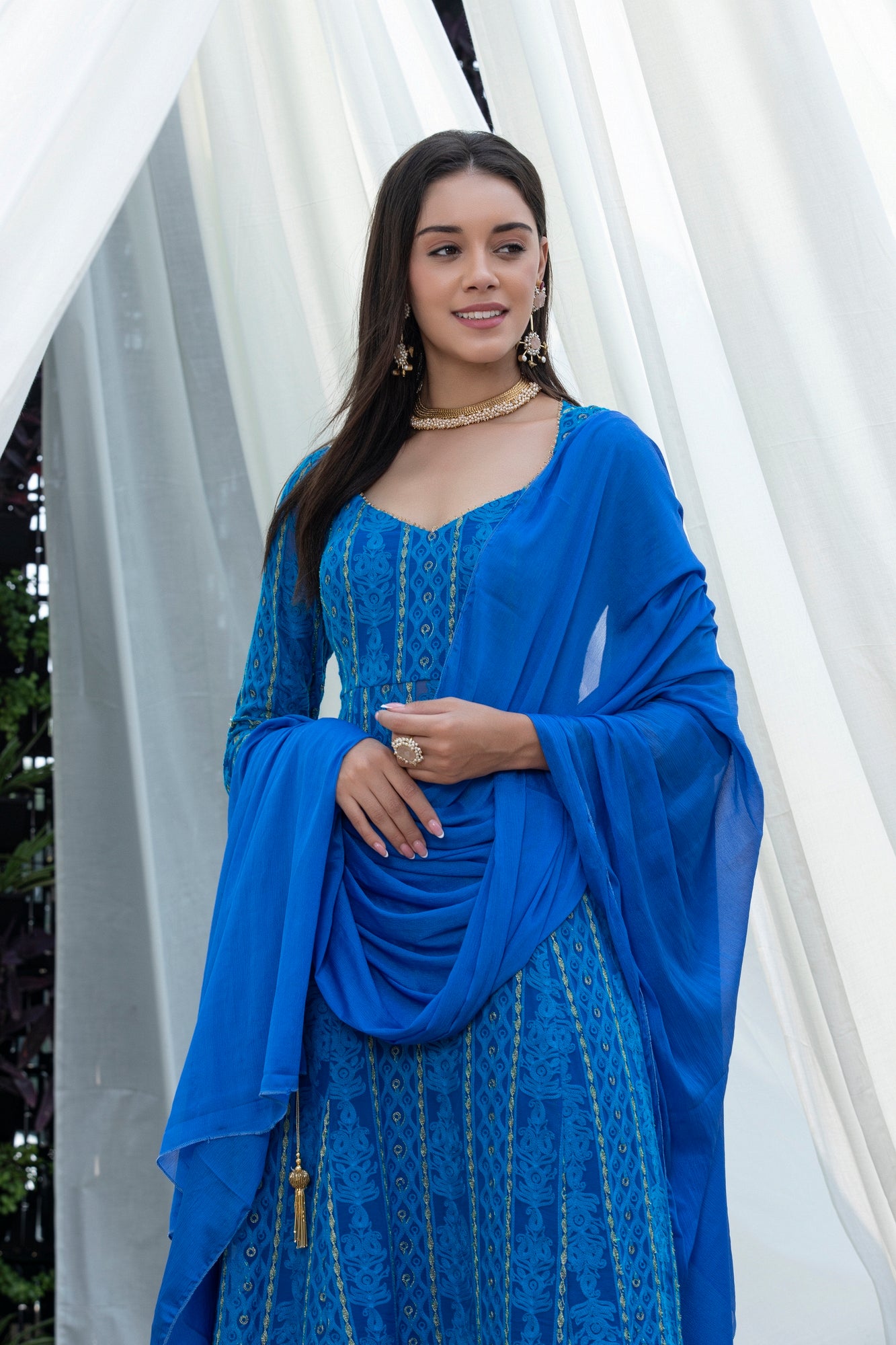 Ocean Blue Jari Embroidered Suit Set