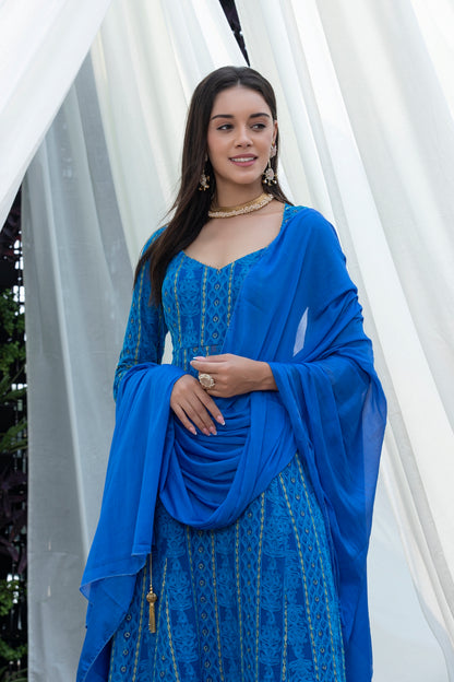 Ocean Blue Jari Embroidered Suit Set