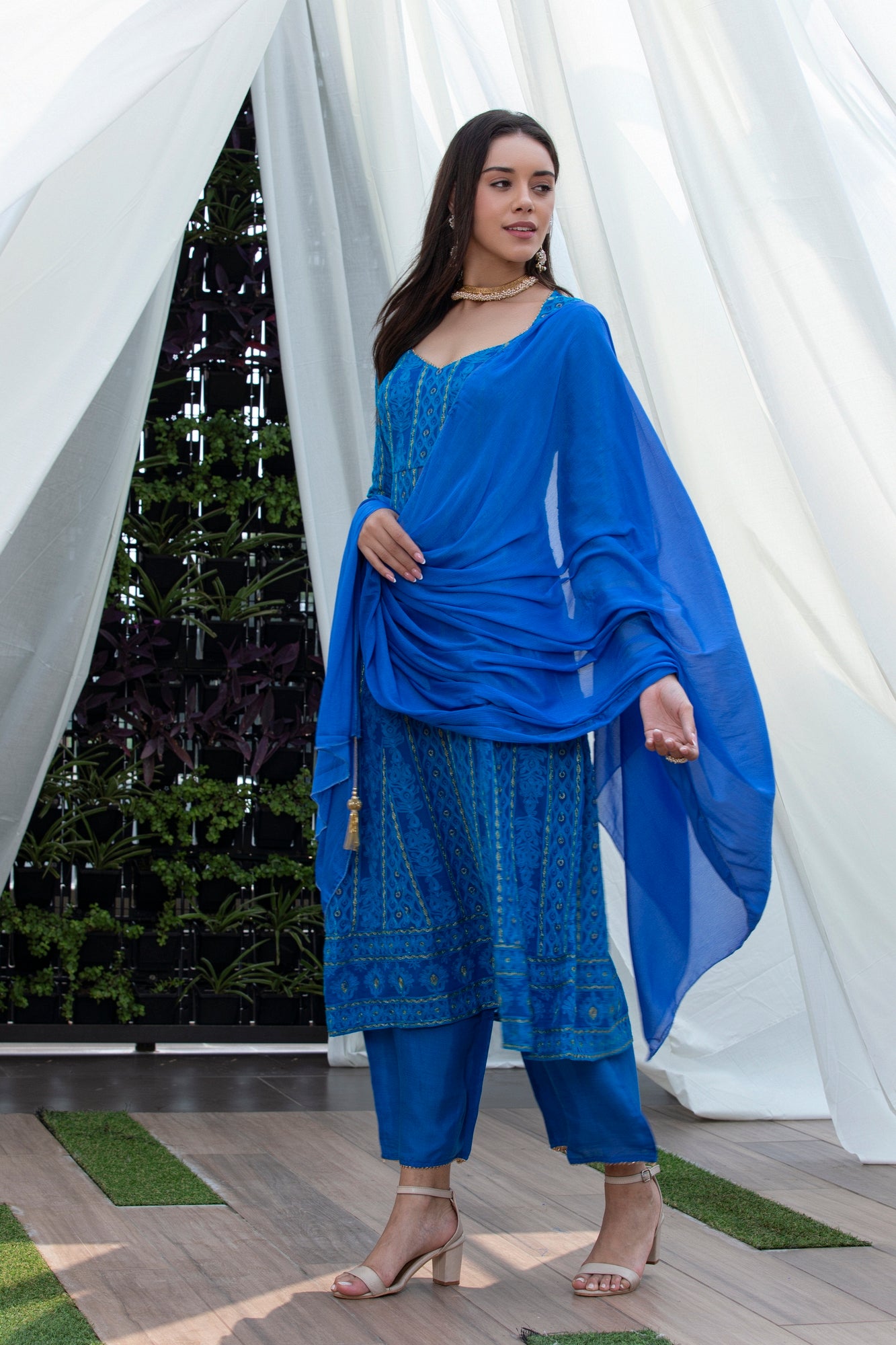 Ocean Blue Jari Embroidered Suit Set