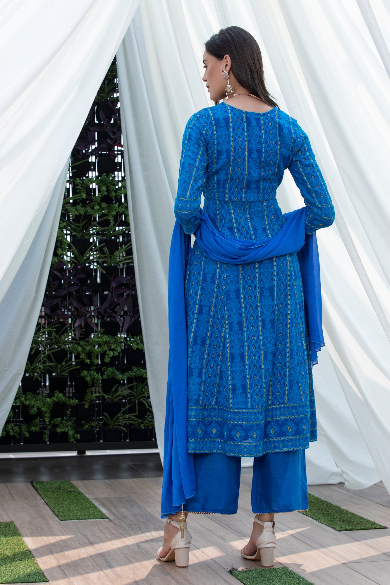 Ocean Blue Jari Embroidered Suit Set