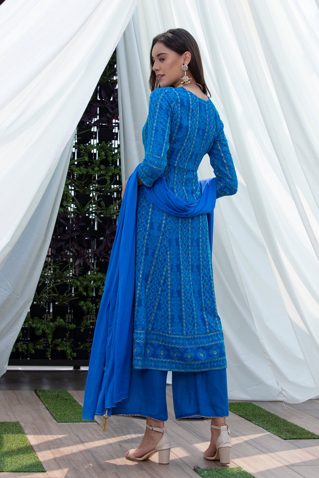 Ocean Blue Jari Embroidered Suit Set