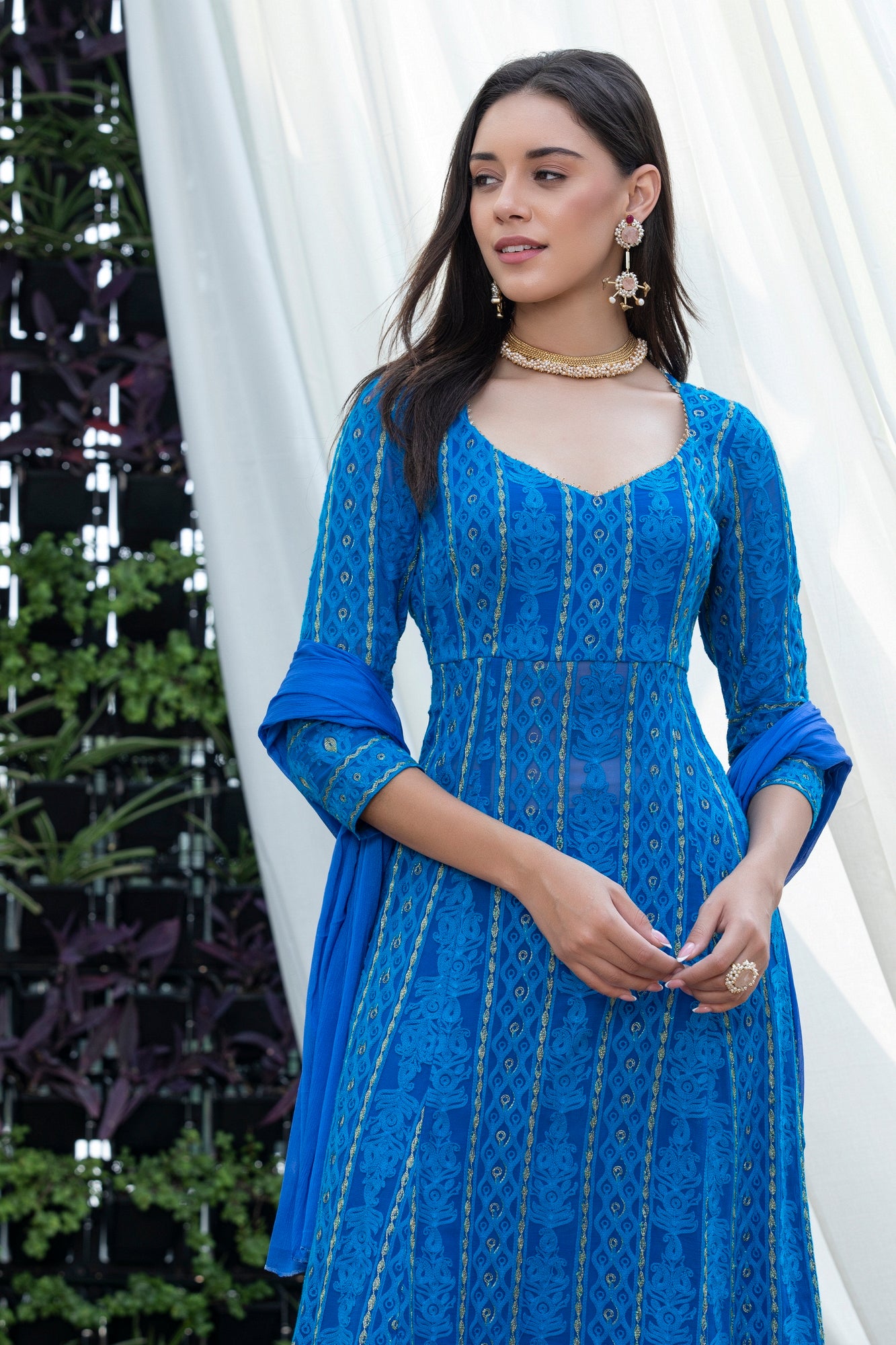 Ocean Blue Jari Embroidered Suit Set