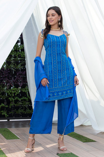 Royal Blue Halter Chikankari Suit Set