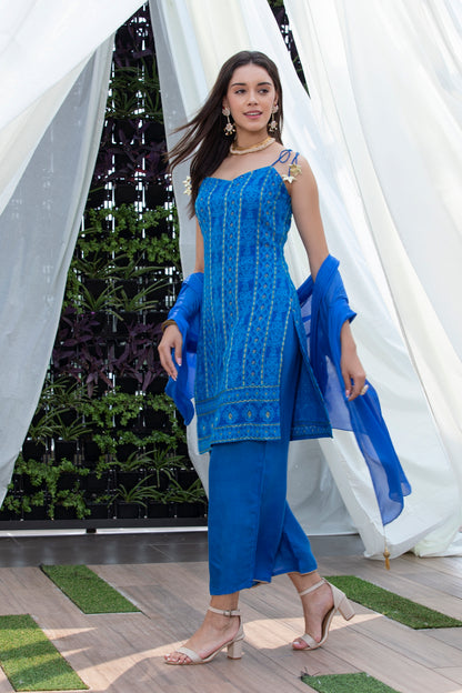 Royal Blue Halter Chikankari Suit Set