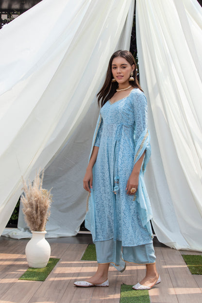 Sky Blue Lucknowi Chikankari Suit Set