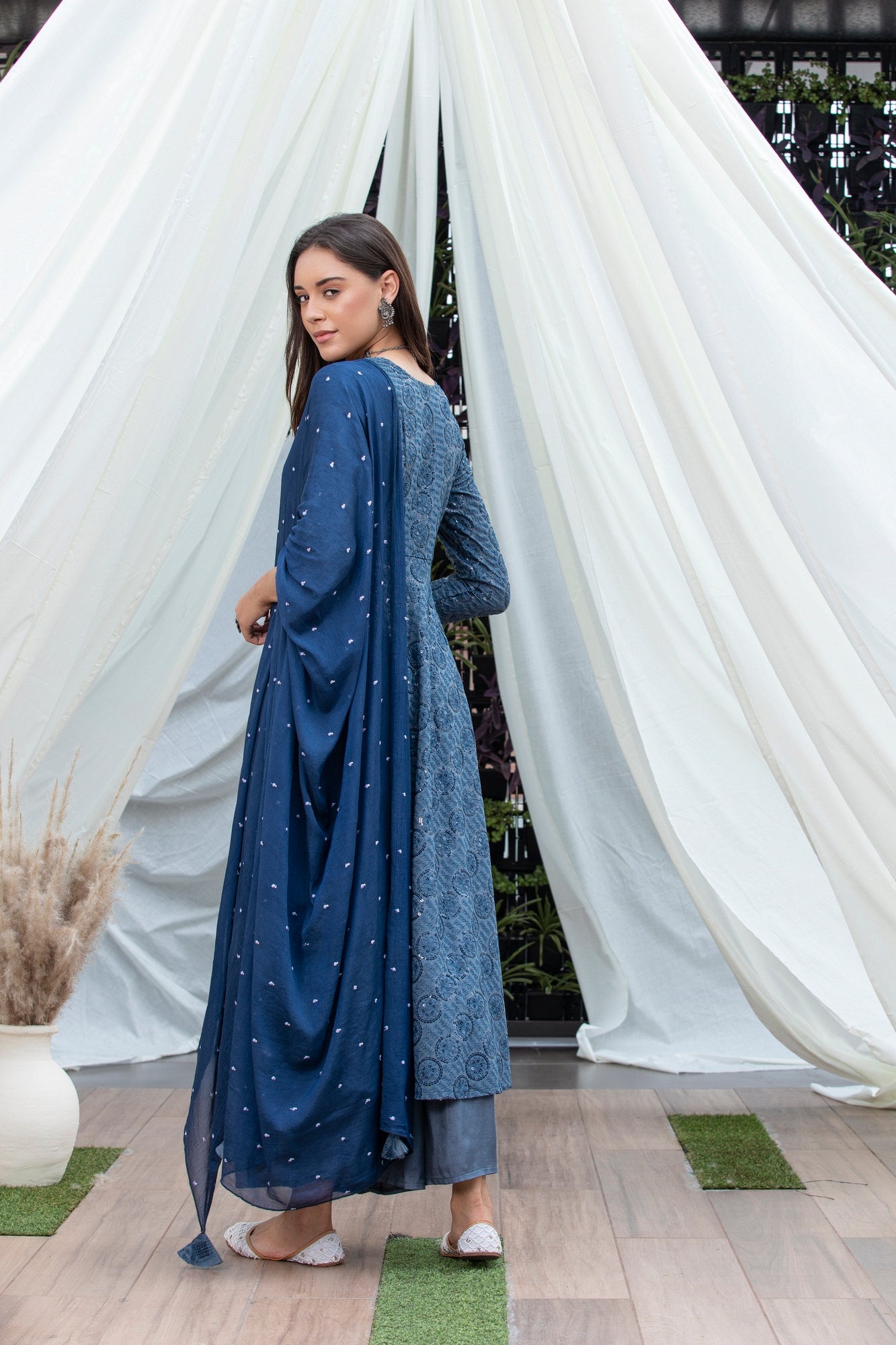 Slate Grey Sequence Embroidered Suit Set