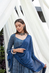Slate Grey Sequence Embroidered Suit Set