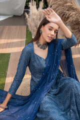 Slate Grey Sequence Embroidered Suit Set