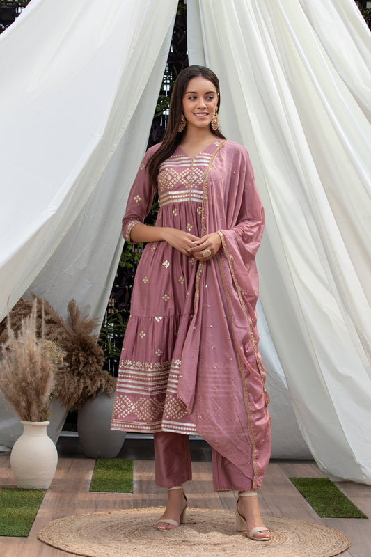 Blush Gold Chikankari Jari Embroidered Suit Set