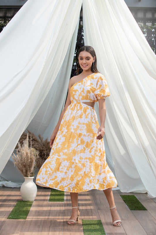 Sunshine Tie-Dye Schiffli Midi Dress