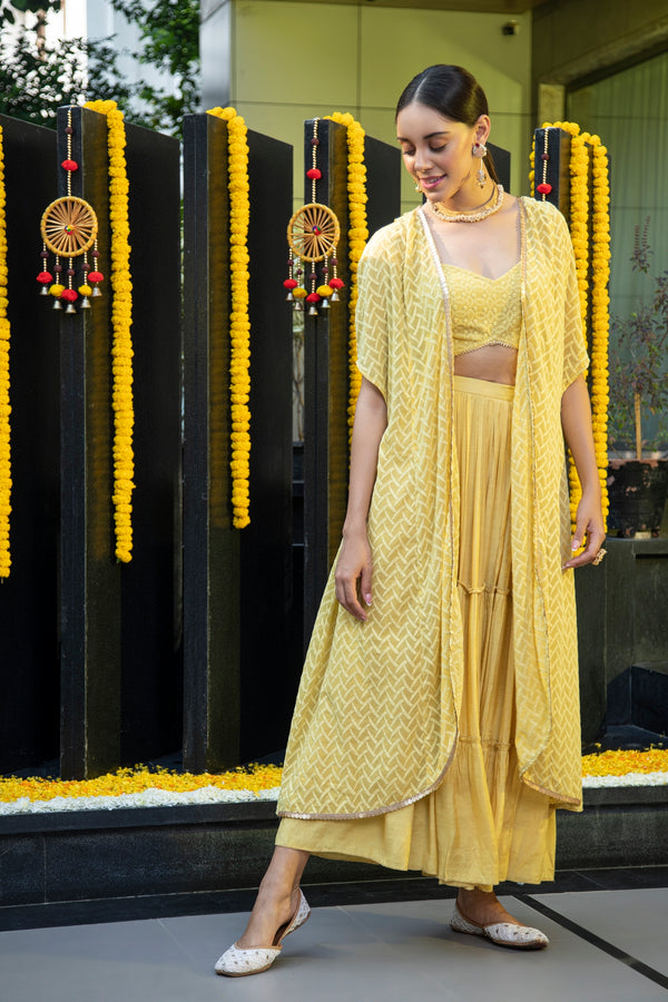 Yellow Chikankari Indo-Western Set