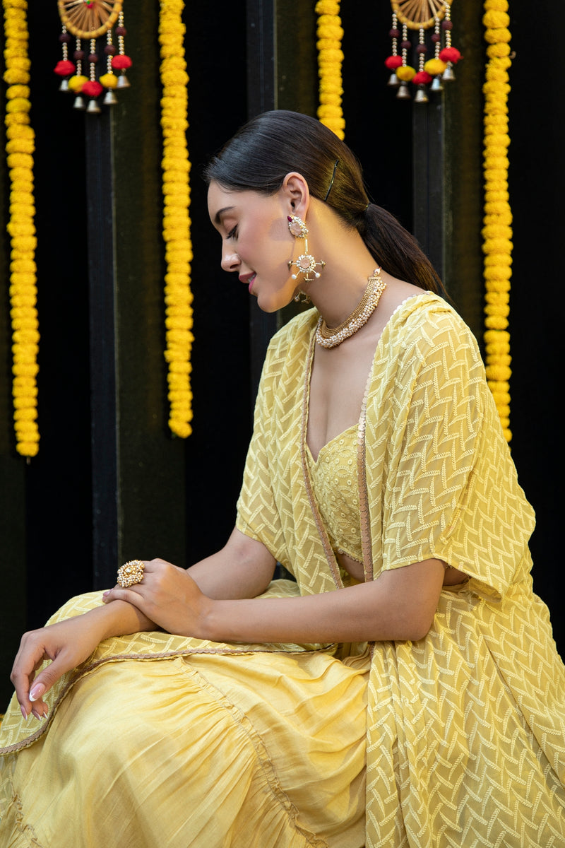 Yellow Chikankari Indo-Western Set