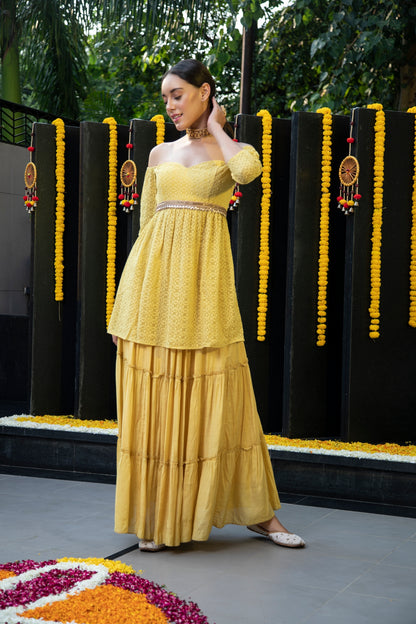 Dandelion Off-Shoulder Kurta and Skirt Set