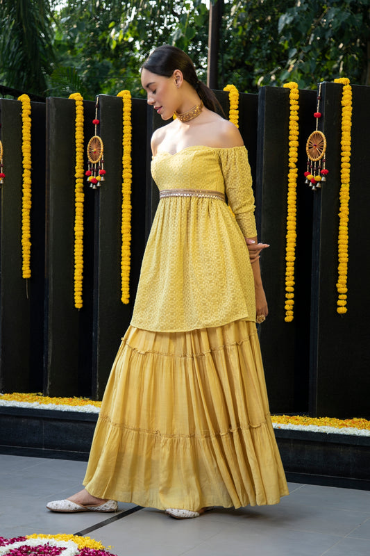 Dandelion Off-Shoulder Kurta and Skirt Set