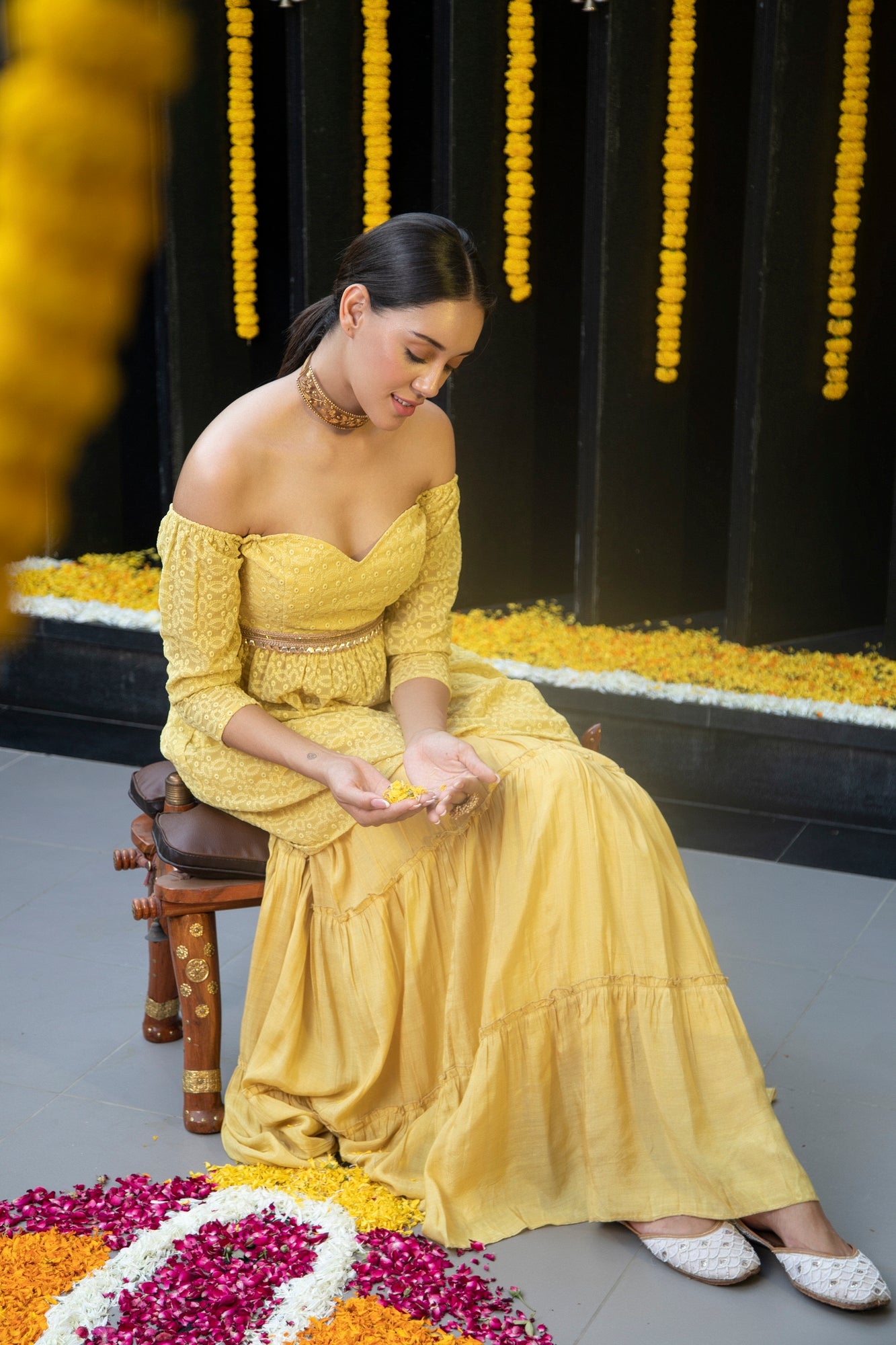Dandelion Off-Shoulder Kurta and Skirt Set