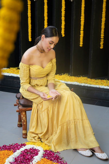 Dandelion Off-Shoulder Kurta and Skirt Set