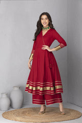 Crimson Angrakha Style Kurta Set with Dupatta