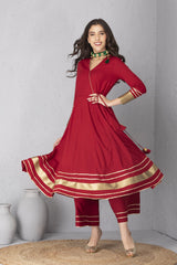 Crimson Angrakha Style Kurta Set with Dupatta