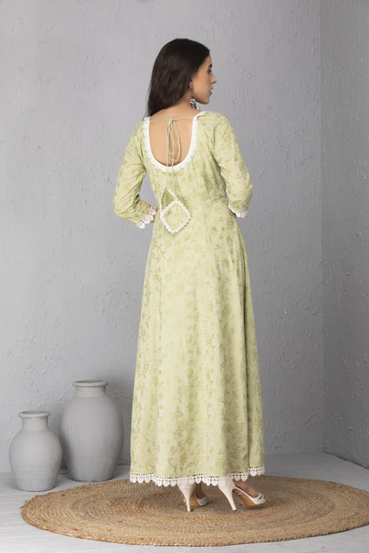 Mint Chain Stitch Gown and Dupatta Set