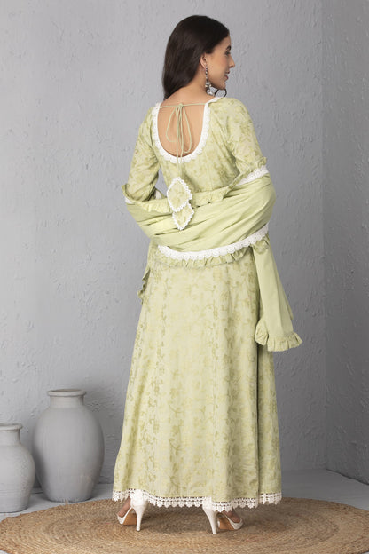 Mint Chain Stitch Gown and Dupatta Set
