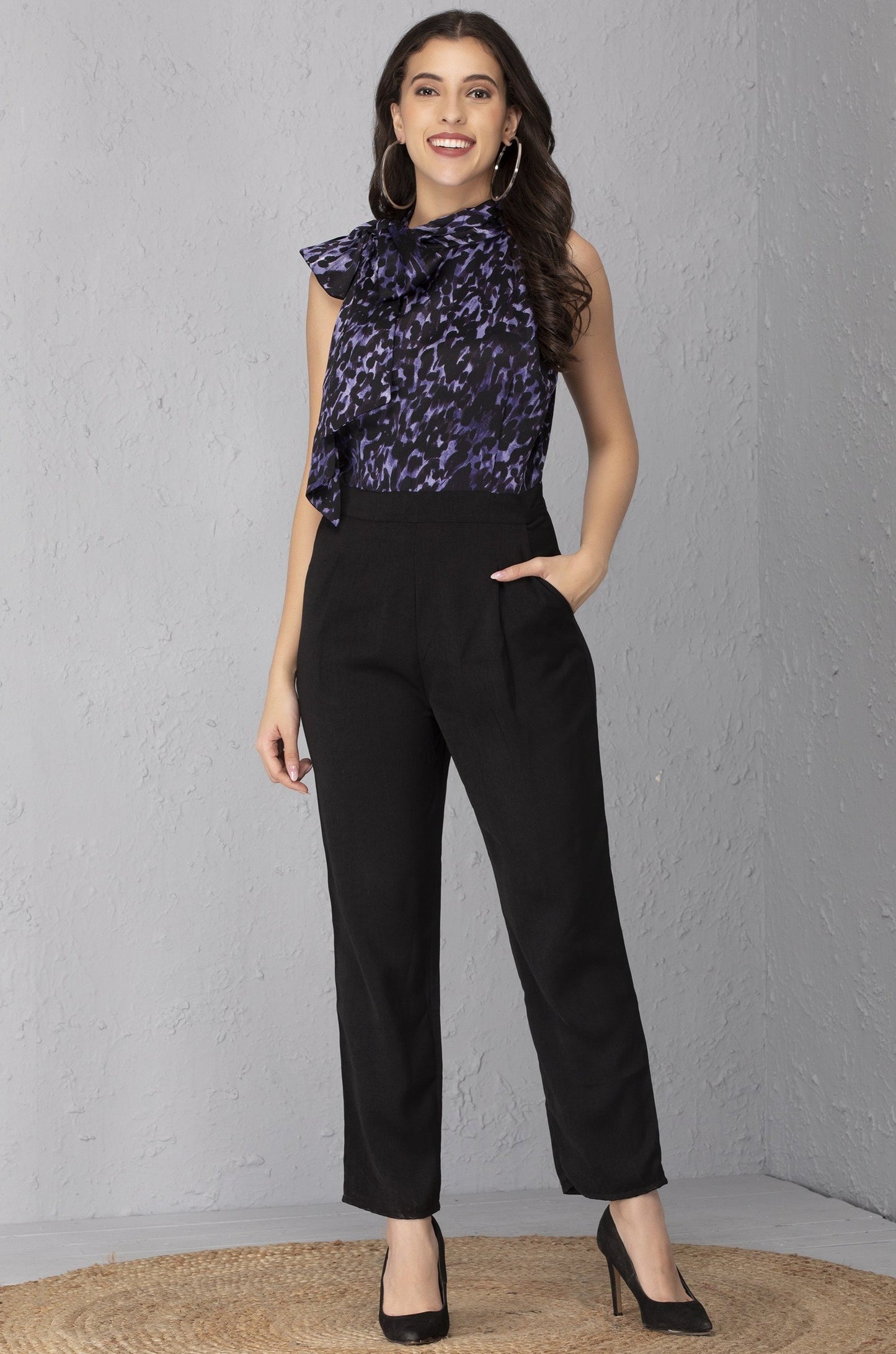 Midnight Blue Bow Neck Jumpsuit