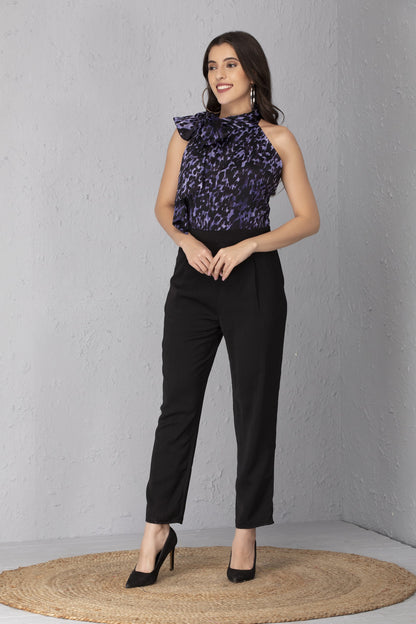 Midnight Blue Bow Neck Jumpsuit