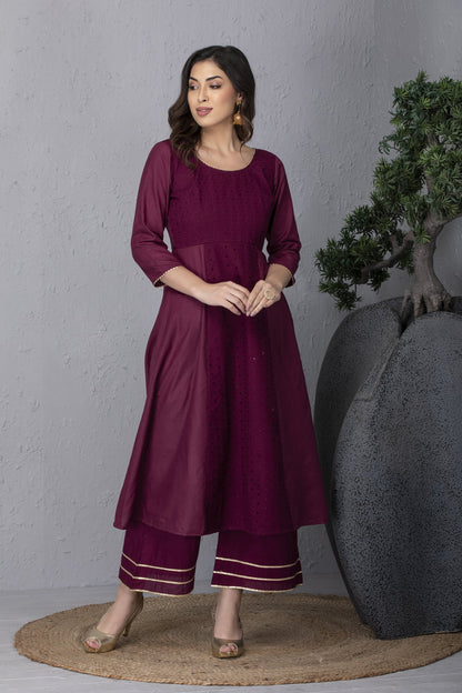 Wild Berry Embroidered Kurta Set with Dupatta