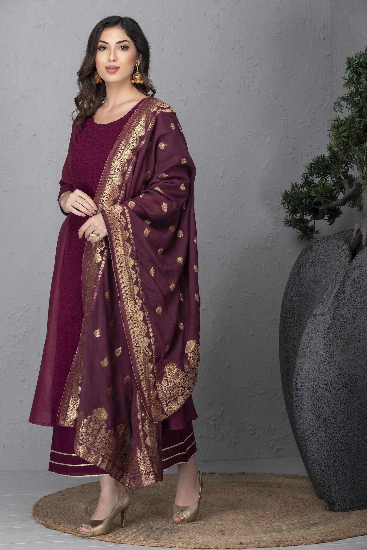 Wild Berry Embroidered Kurta Set with Dupatta