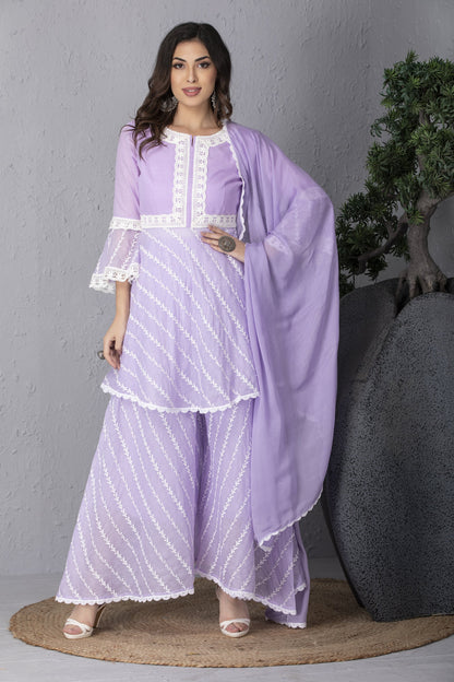Mauve Embroidered Kurta Set With Dupatta