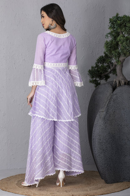 Mauve Embroidered Kurta Set With Dupatta