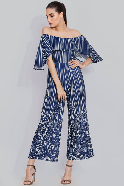 Navy blue striped dapper jumpsuit