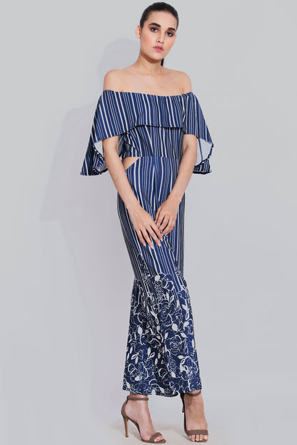 Navy blue striped dapper jumpsuit
