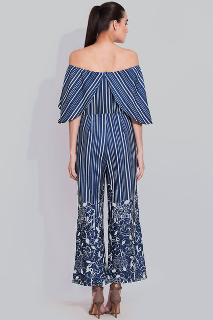 Navy blue striped dapper jumpsuit