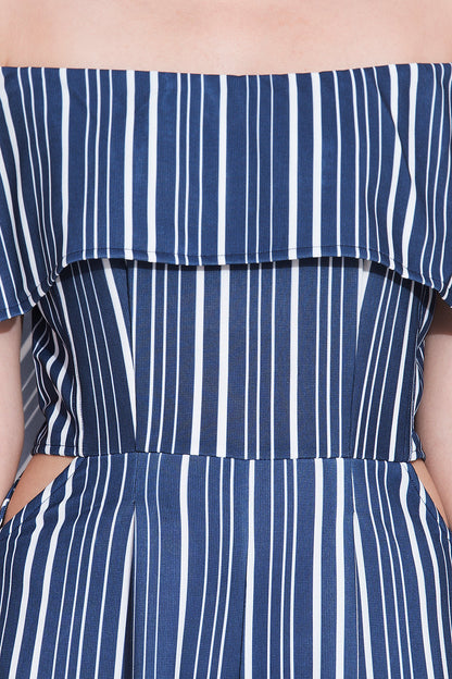 Navy blue striped dapper jumpsuit