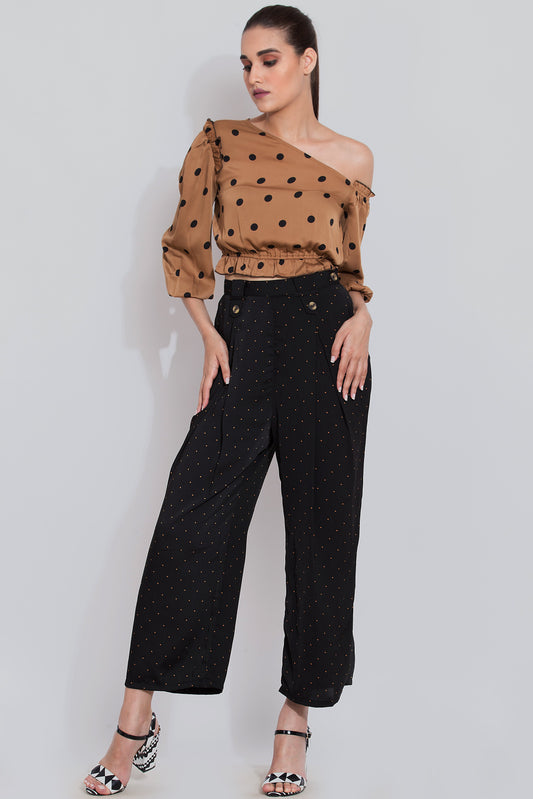 Polka Dot Print Top in Cinnamon Brown Color- Sewandyou