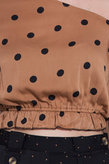 Polka Dot Print Top in Cinnamon Brown Color-Sewandyou