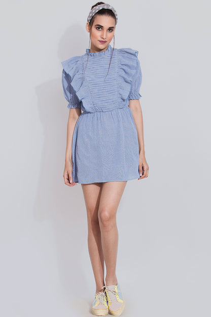 Blue and white stripes pintuck dress